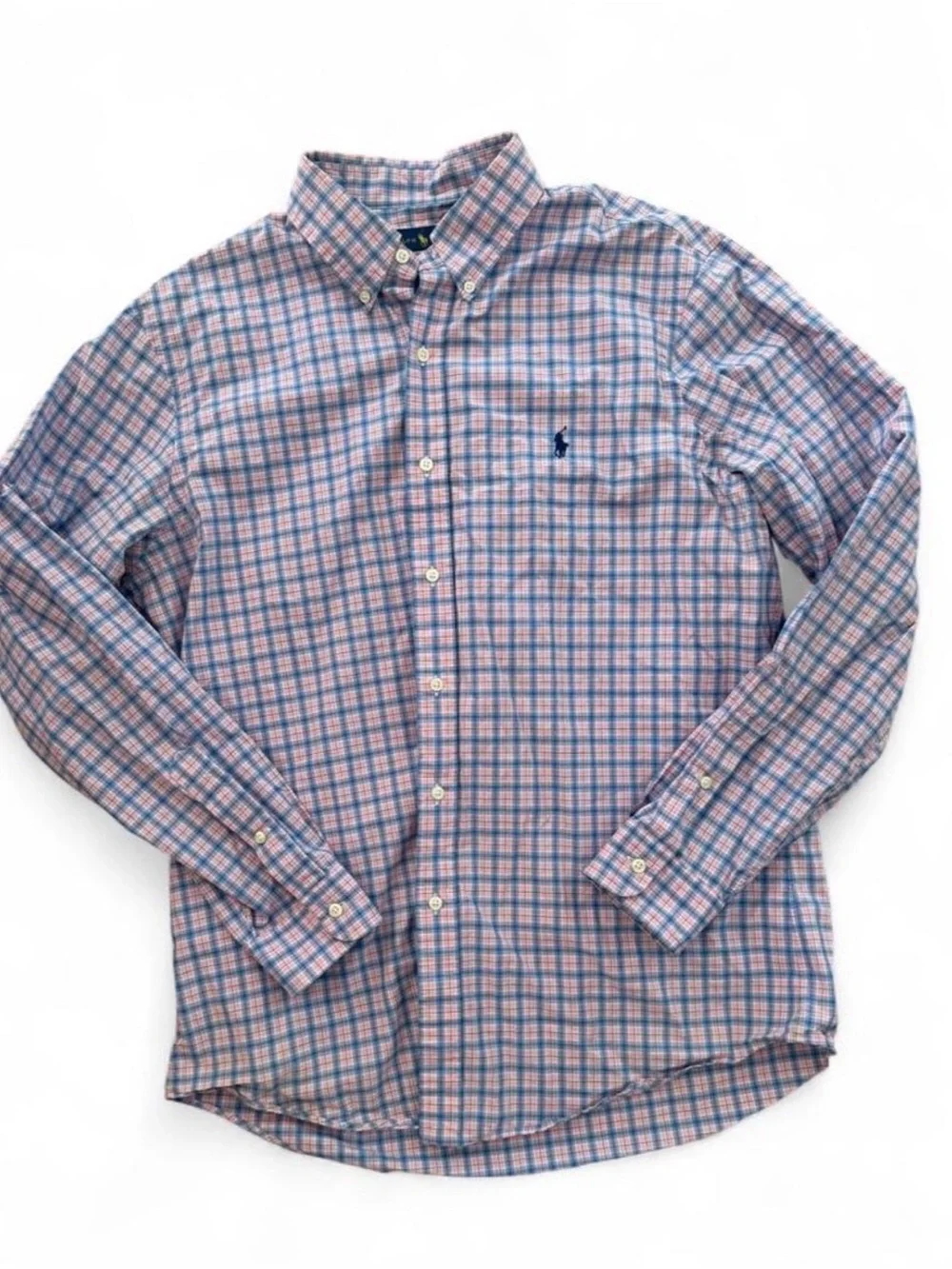 Ralph Lauren Men’s Pink & Blue Plaid Button Down Shirt Size Large Polo Preppy